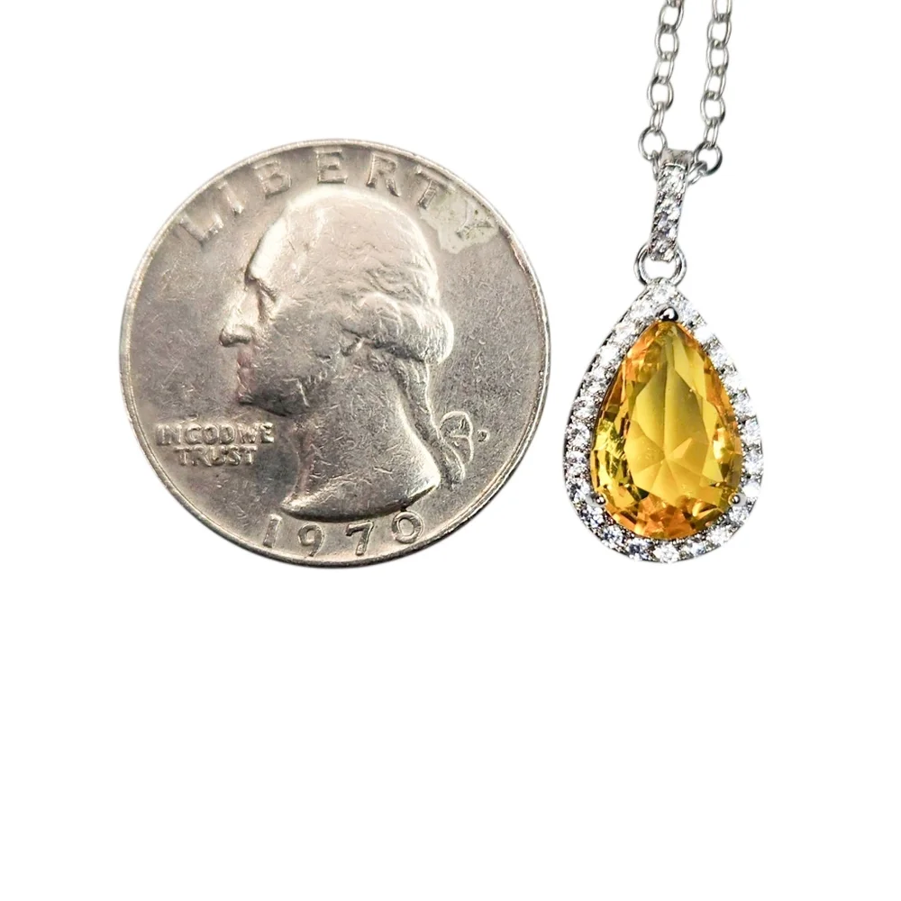 Elegant Citrine Teardrop Pendant Necklace